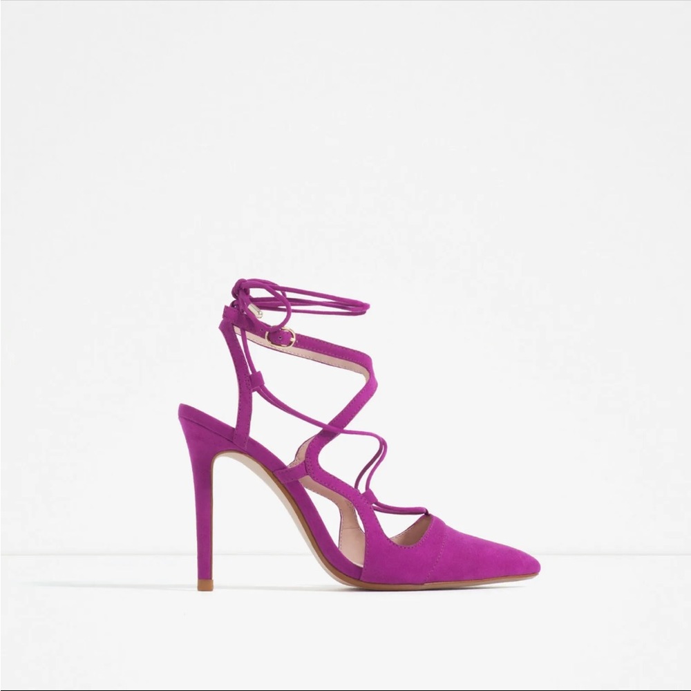 SOLD!! ZARA TRAFALUC Women Fuchsia Magenta Pink Suede Ankle Heel Shoes 37 6.5 US - Picture 7 of 10